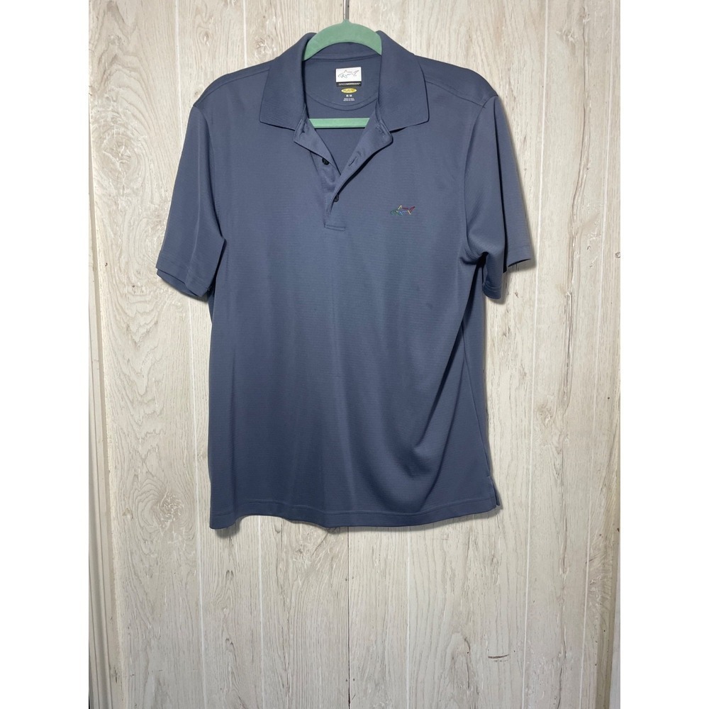 Greg Norman Polo Shirt Mens medium Blue Short Sleeve PlayDry Golf Casual Stretch